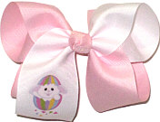 Large Easter Bunny Hatching from Easter Egg on White and Pink Bow